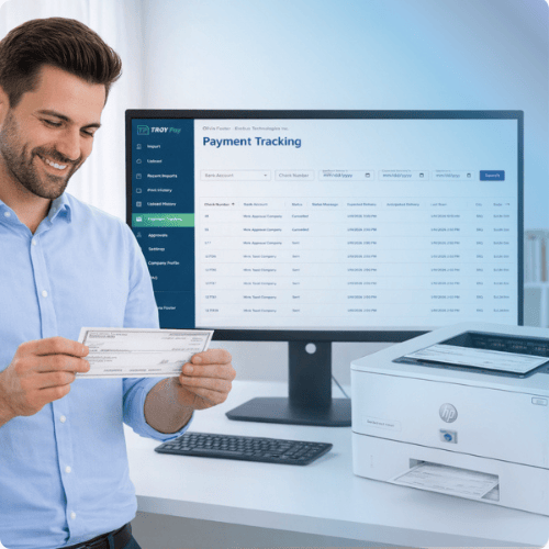 Man using TROY Pay to print a check (1) copy