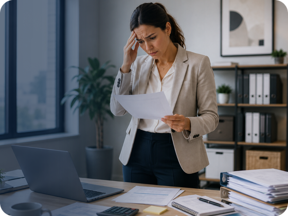 Stressed woman struggling with inefficient accounts payable process (1)