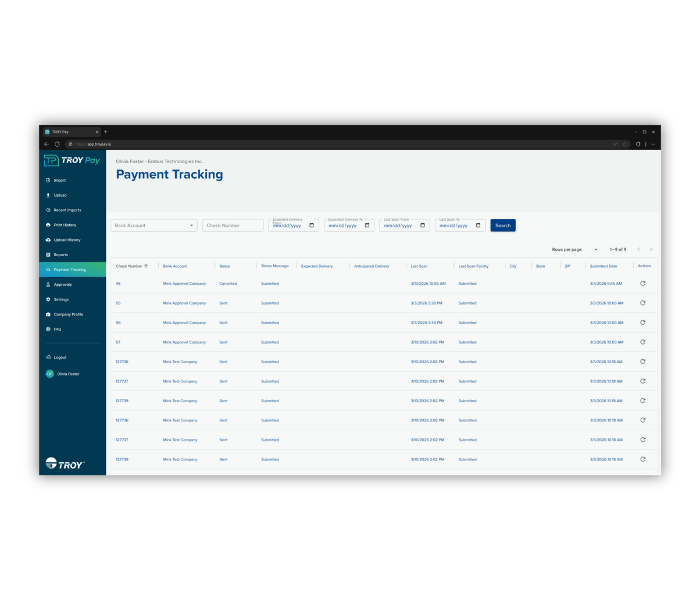 TROY Pay Payment Tracking UI