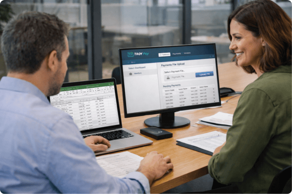 Two payroll workers using TROY to import check data  copy